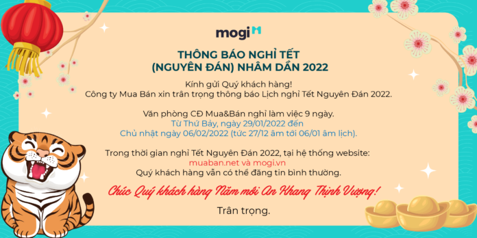 THÔNG BÁO NGHỈ TẾT ÂM LỊCH 2022