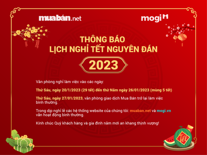 THÔNG BÁO LỊCH NGHỈ TẾT NGUYÊN ĐÁN 2023