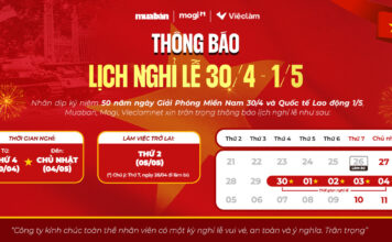 THÔNG BÁO LỊCH NGHỈ LỄ 30/4 – 1/5